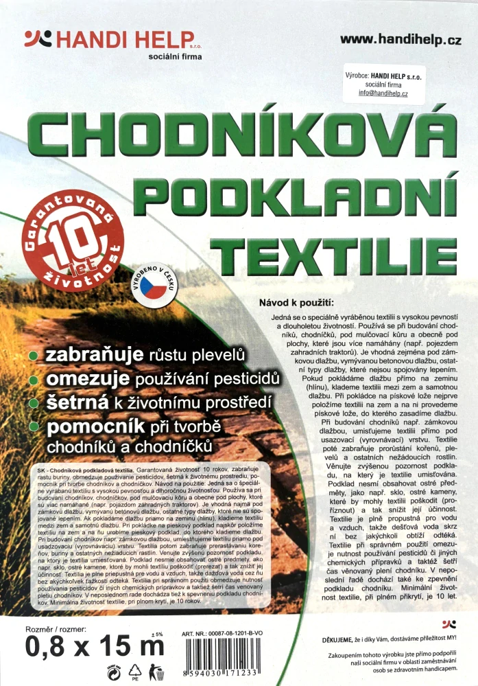 Chodníková podkladní textilie 80g; 0,8x15 m
