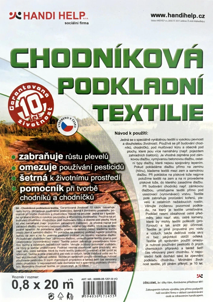Chodníková podkladní textilie 80g; 0,8 x 20m