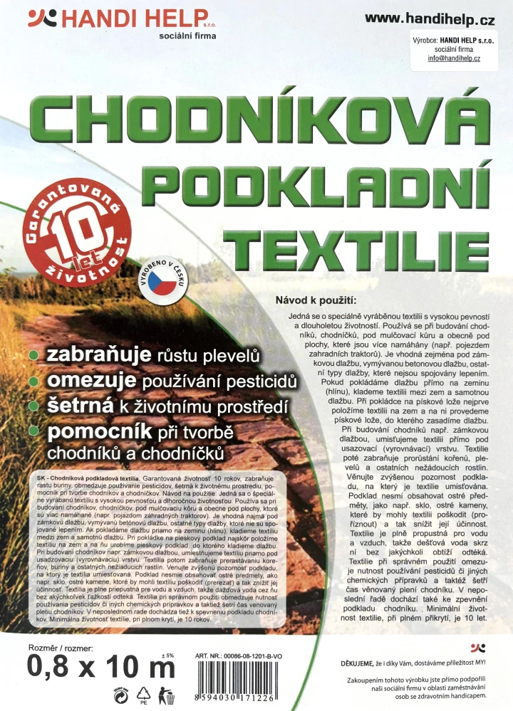 Chodníková podkladní textilie 80g 0,8 x 10 m