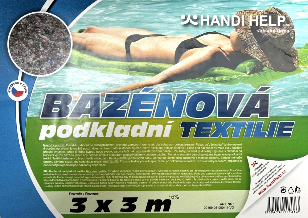 Podkladní bazénová textilie G; 3 x 3m; 250g; barevná